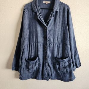 Flax 100% Linen Versatile Womens Top Oversized Small Blue Denim Color Shacket